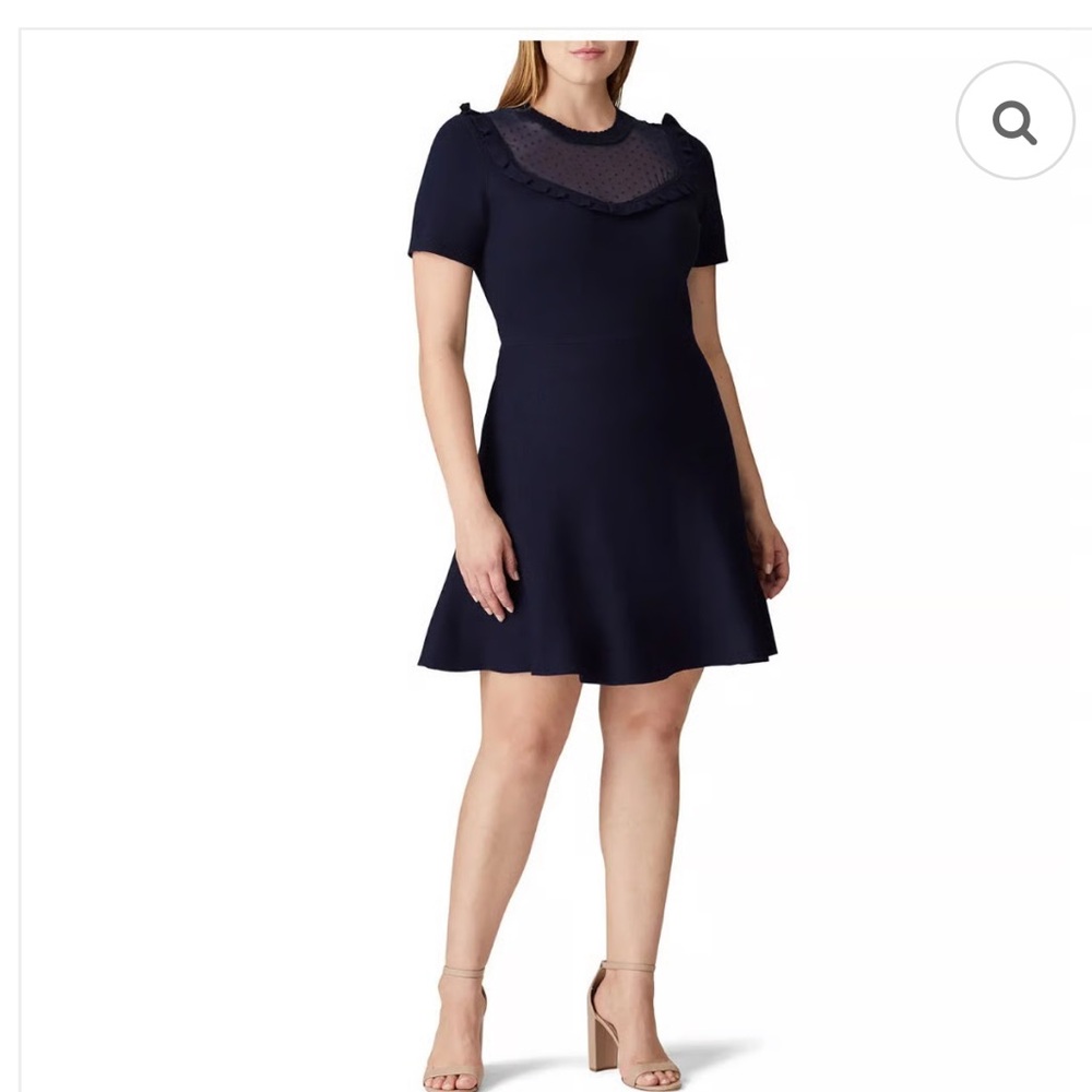 Draper James Ruffle Sheer Yoke Viscose A Line Sweater Dress Nassau Blue NWOT XS - Picture 5 of 16
